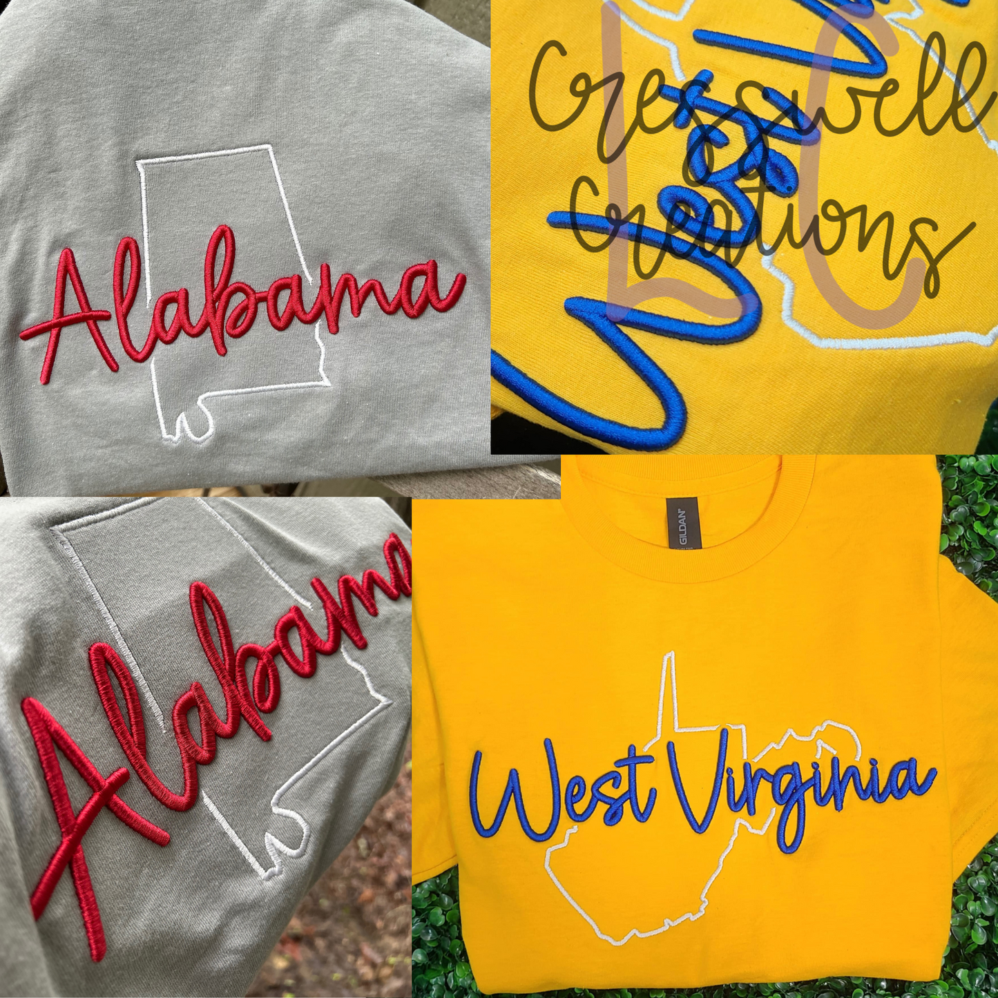 Custom State Outline with Puff Lettering Machine Embroidery Design