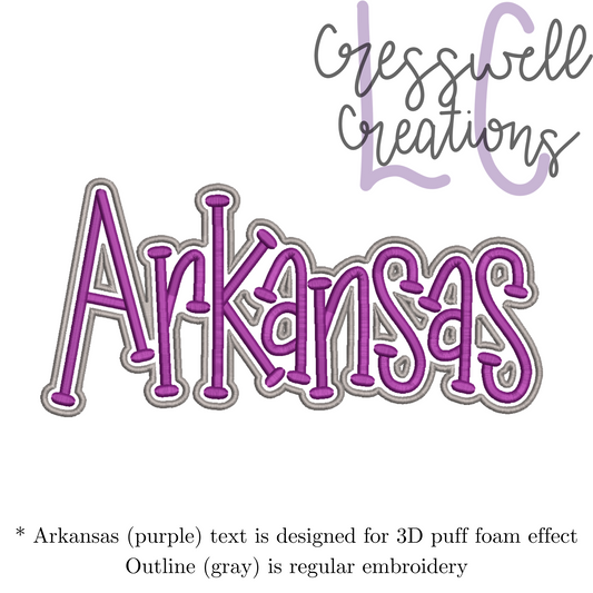 Arkansas 3D Puff  Machine Embroidery Design