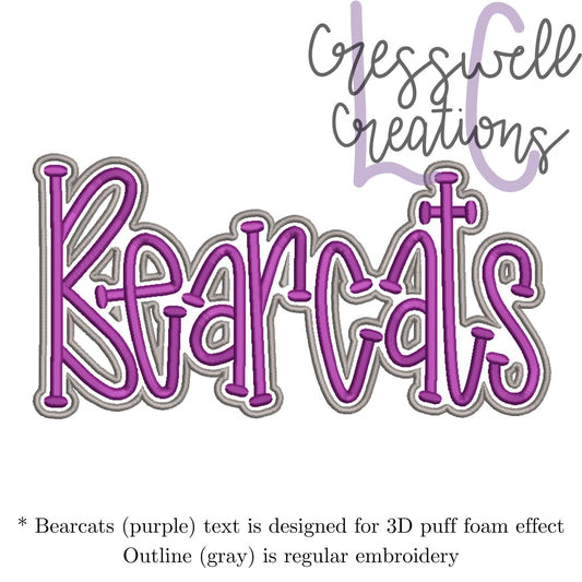 Bearcats 3D Puff  Machine Embroidery Design