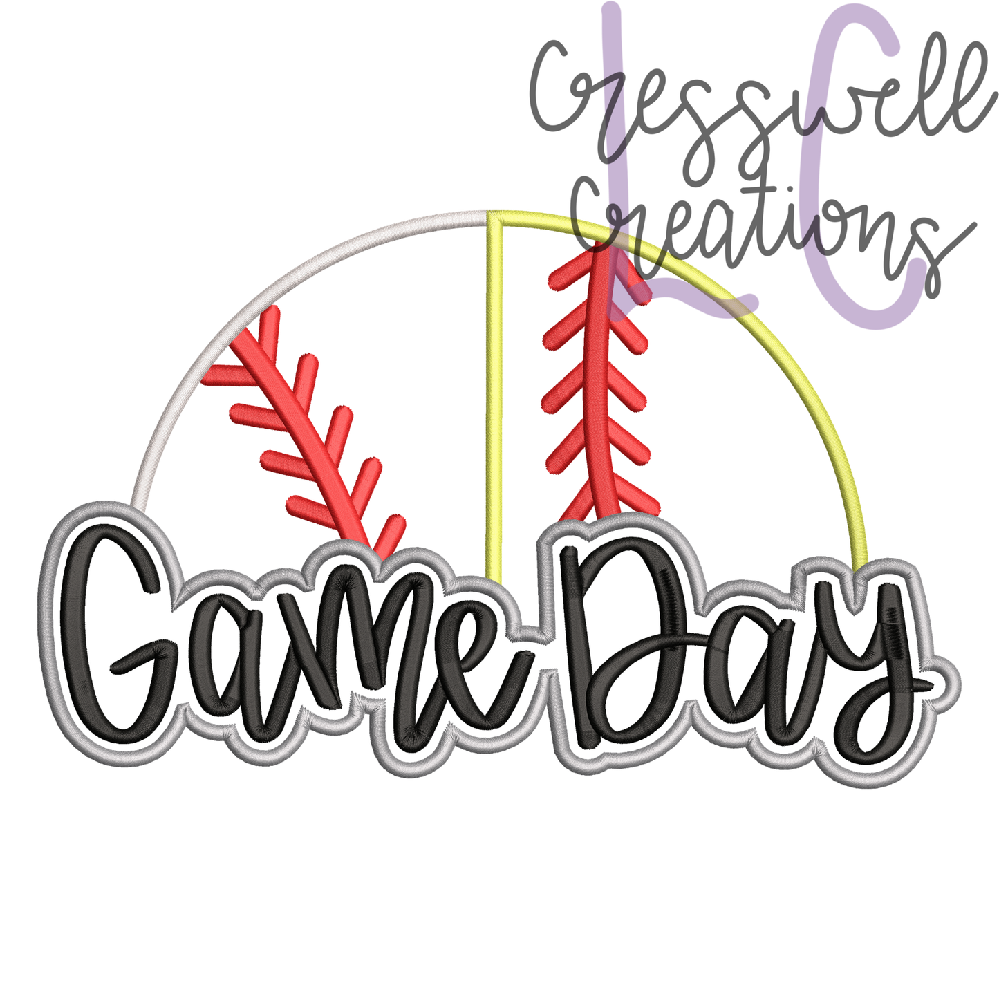 Game Day Baseball/Softball Split Applique Machine Embroidery Design