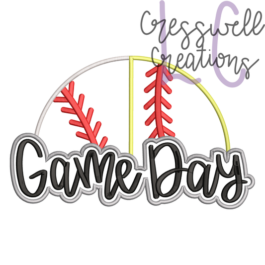 Game Day Baseball/Softball Split Applique Machine Embroidery Design