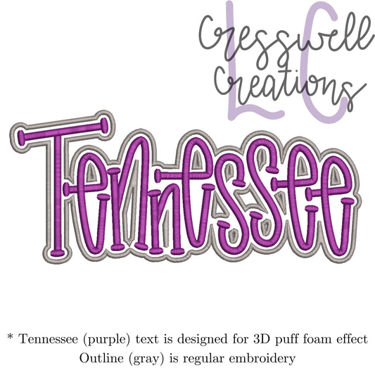 Tennessee 3D Puff  Machine Embroidery Design