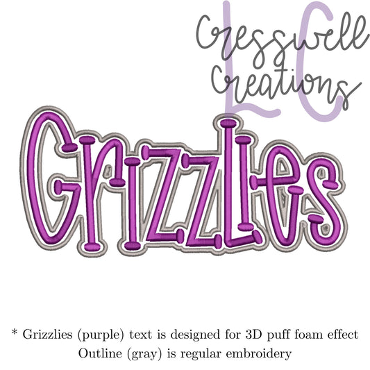 Grizzlies 3D Puff  Machine Embroidery Design