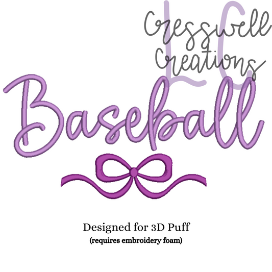Baseball Bow 3D Puff  Machine Embroidery Design