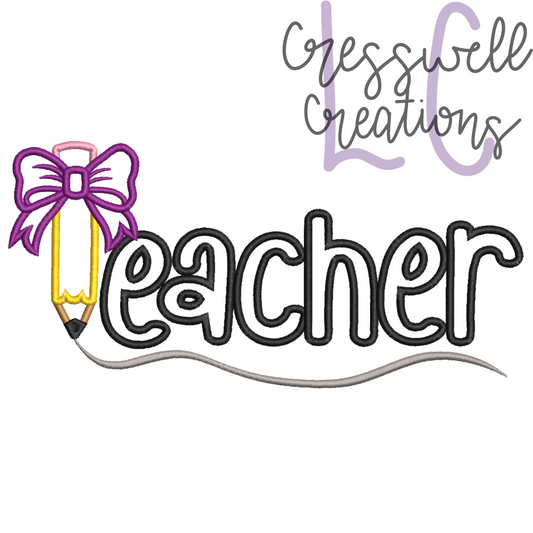 Teacher Satin Stitch Applique Embroidery Design