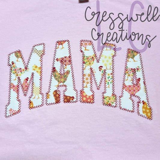 Mama Varsity Curved Diamond Stitch Applique Embroidery Design