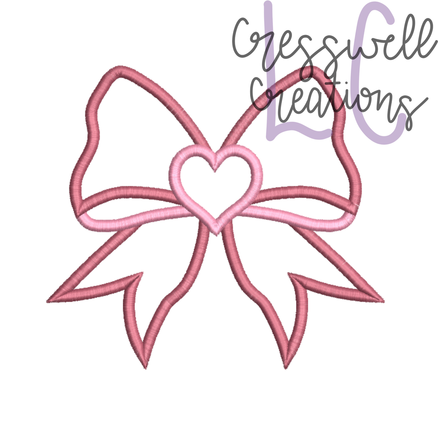 Bow with Heart Satin Applique Machine Embroidery Design