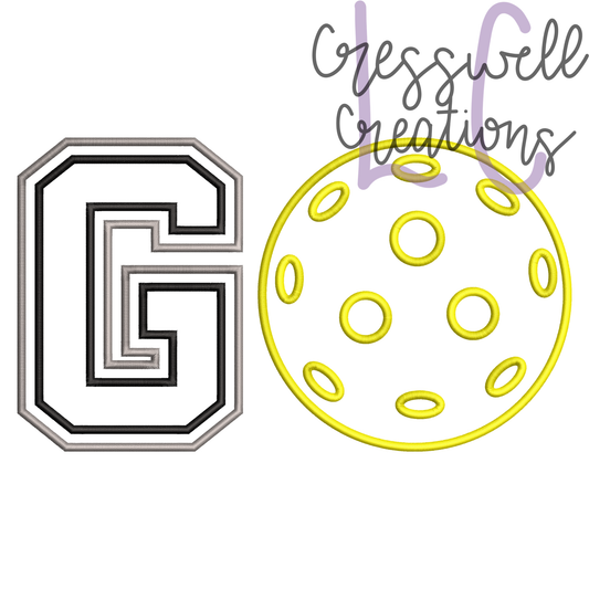 GO Pickleball Applique Machine Embroidery Design