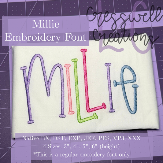 Millie Regular Machine Embroidery Font