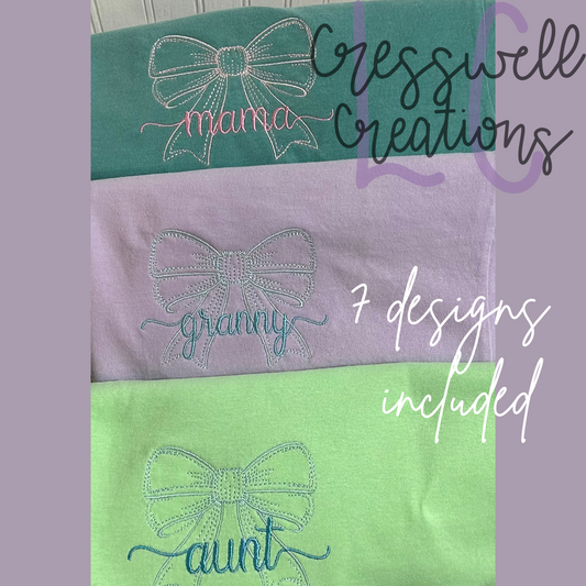 Mothers Bow Sketch Machine Embroidery Design Bundle