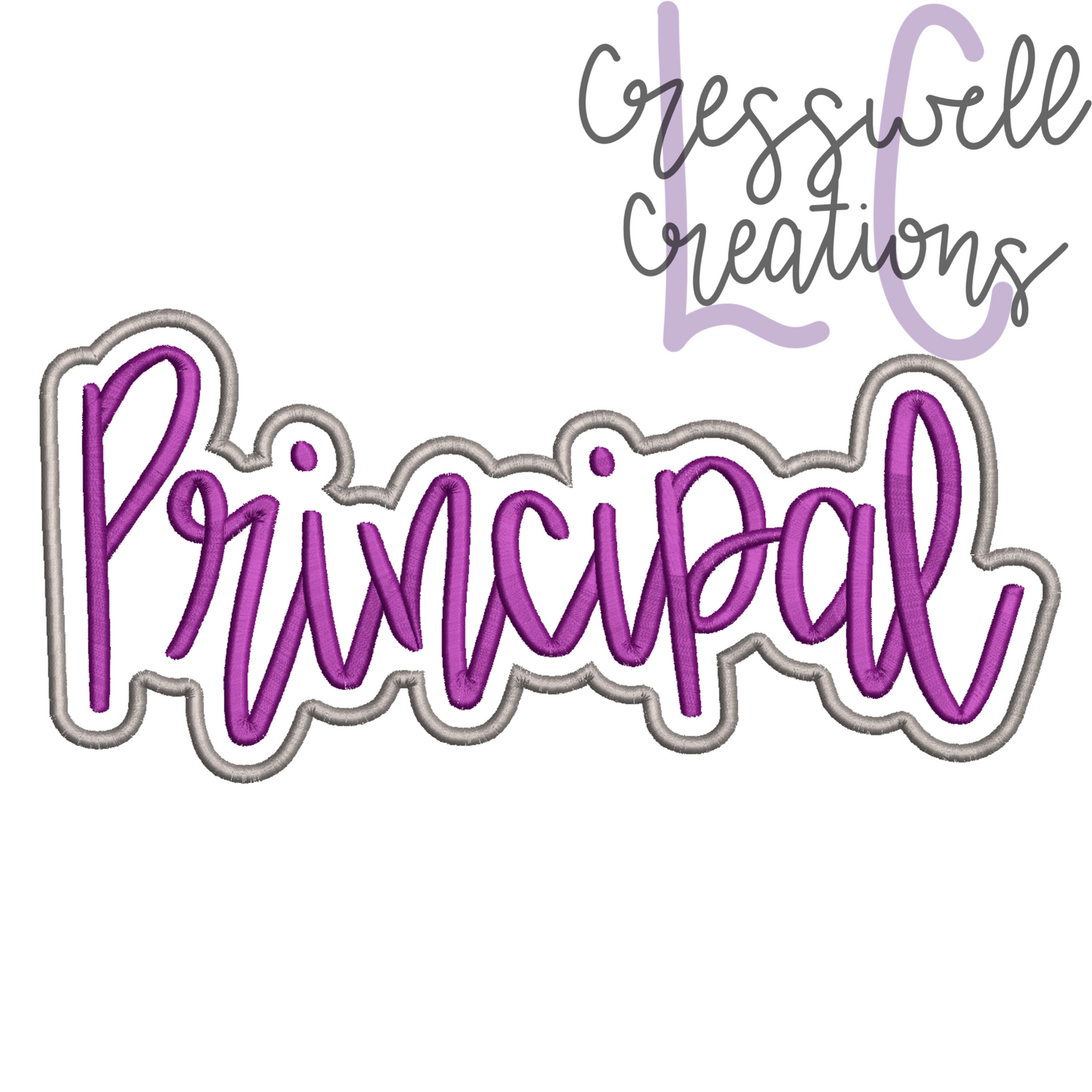 Principal Satin Lettering With Satin Stitch Applique