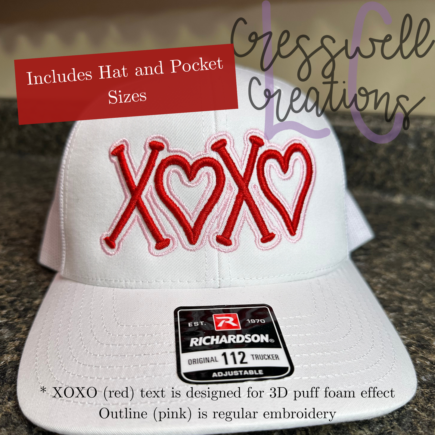 XOXO 3D Puff Hat and Pocket Size Machine Embroidery Design