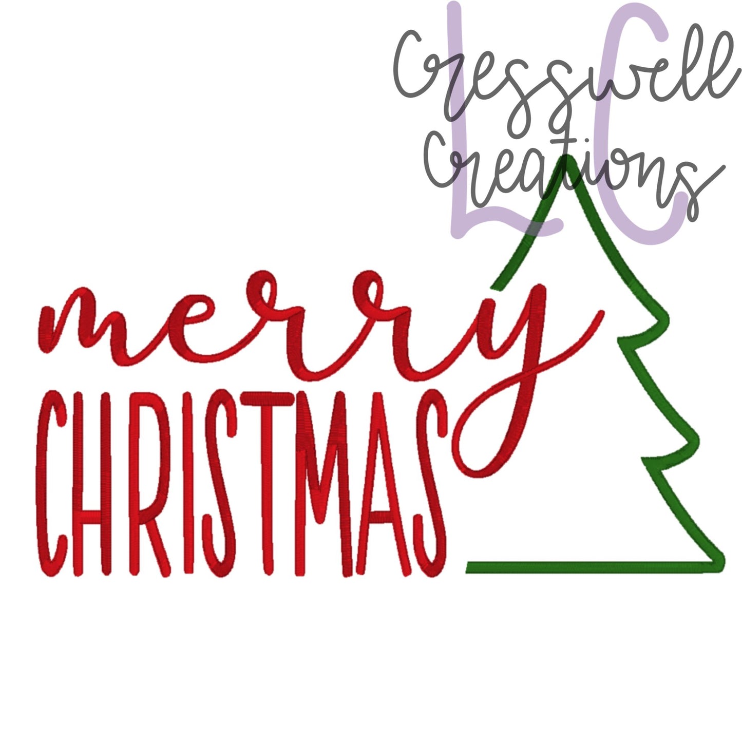 Merry Christmas with Tree Satin Machine Embroidery Design