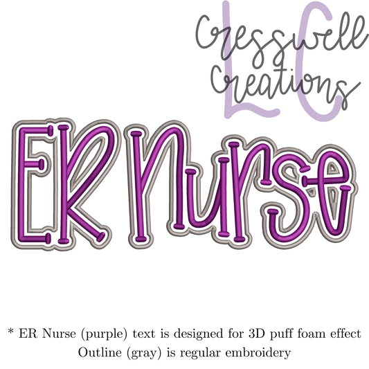 ER Nurse 3D Puff  Machine Embroidery Design