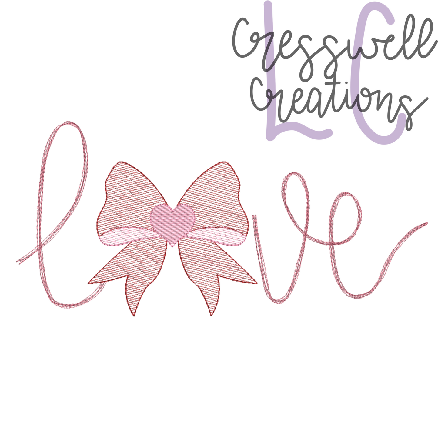 Love with Bow Sketch Fill Machine Embroidery Design