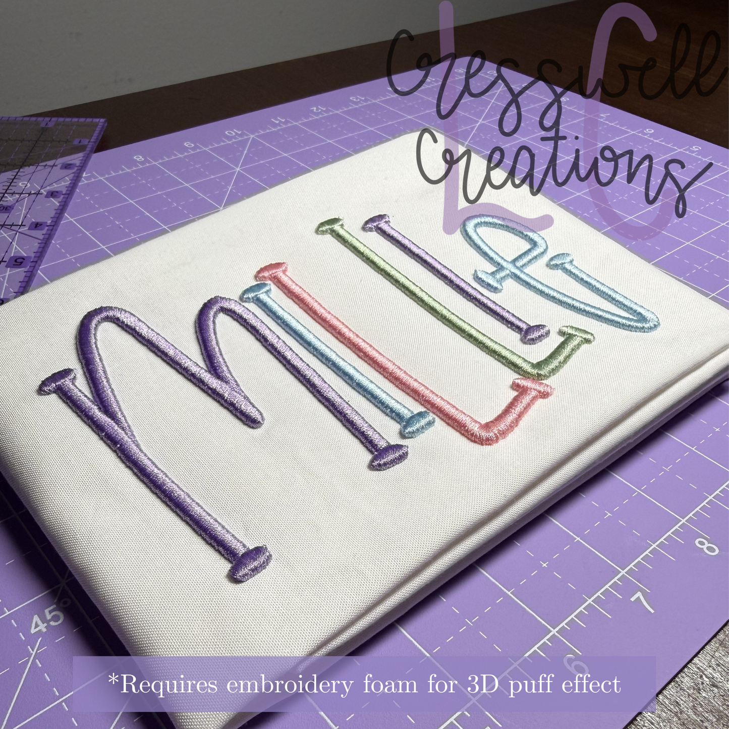 Millie 3D Puff Machine Embroidery Font
