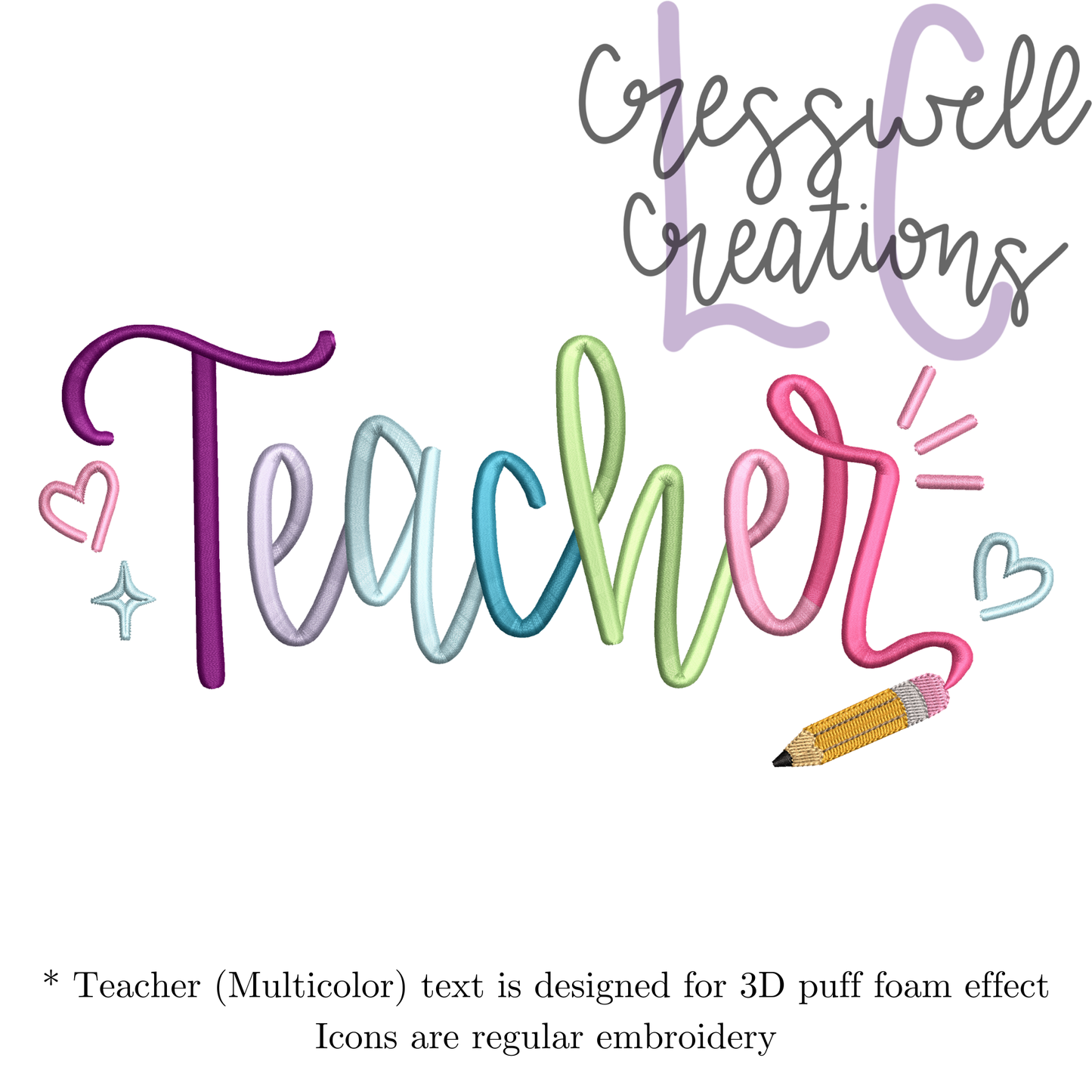 Teacher Script 3D Puff  Machine Embroidery Design