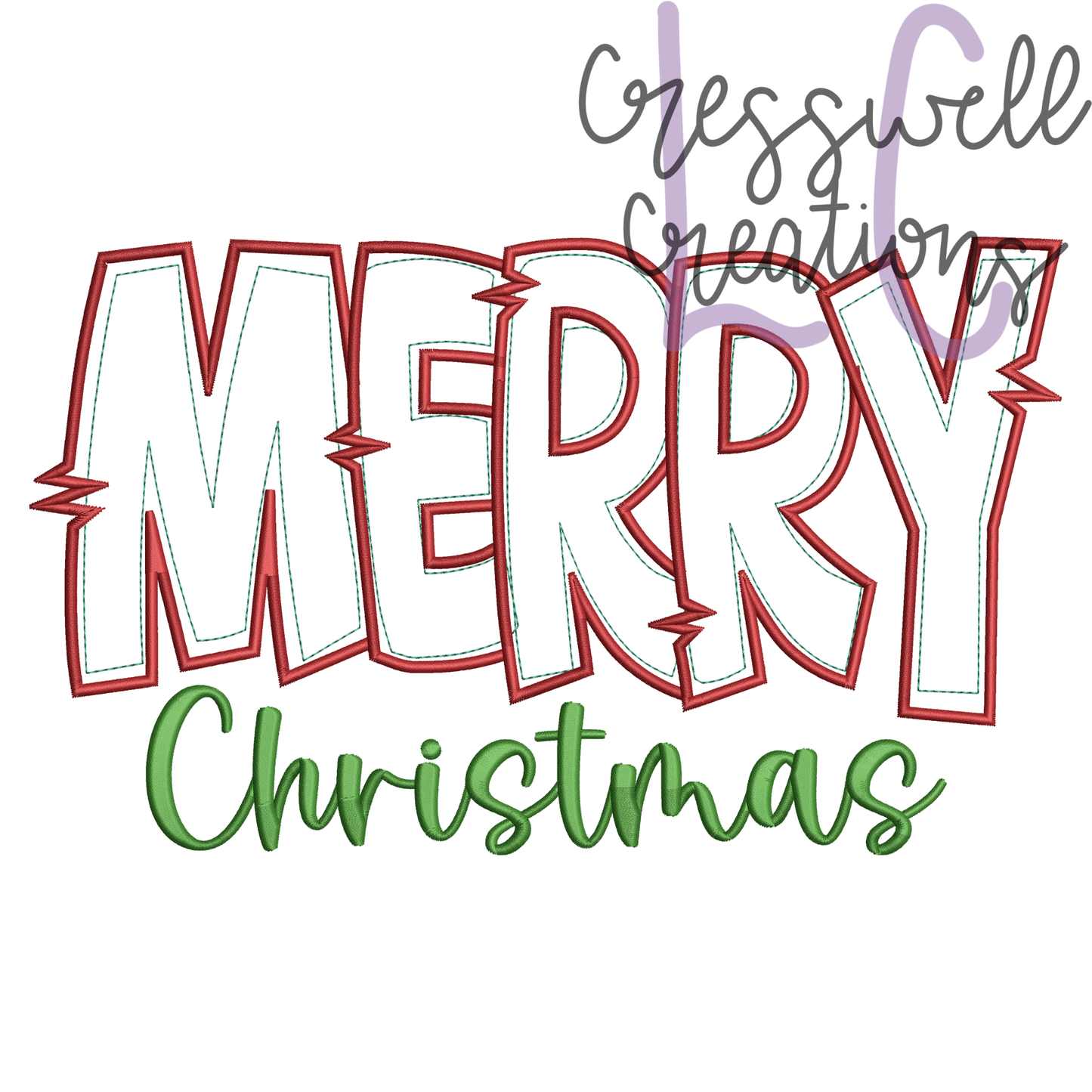 Merry Christmas Bean Stitch Applique with Satin Detailing Machine Embroidery Design