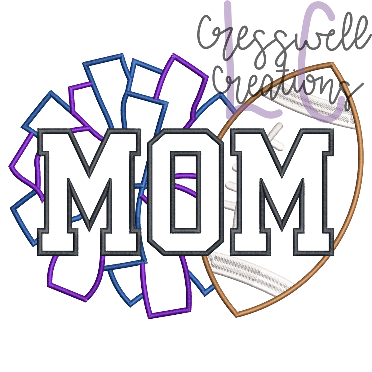 Football Pom Mom Satin Stitch Applique Machine Embroidery Design