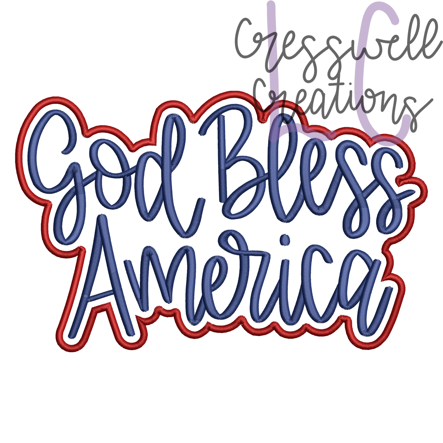 God Bless America Satin Applique Machine Embroidery Design