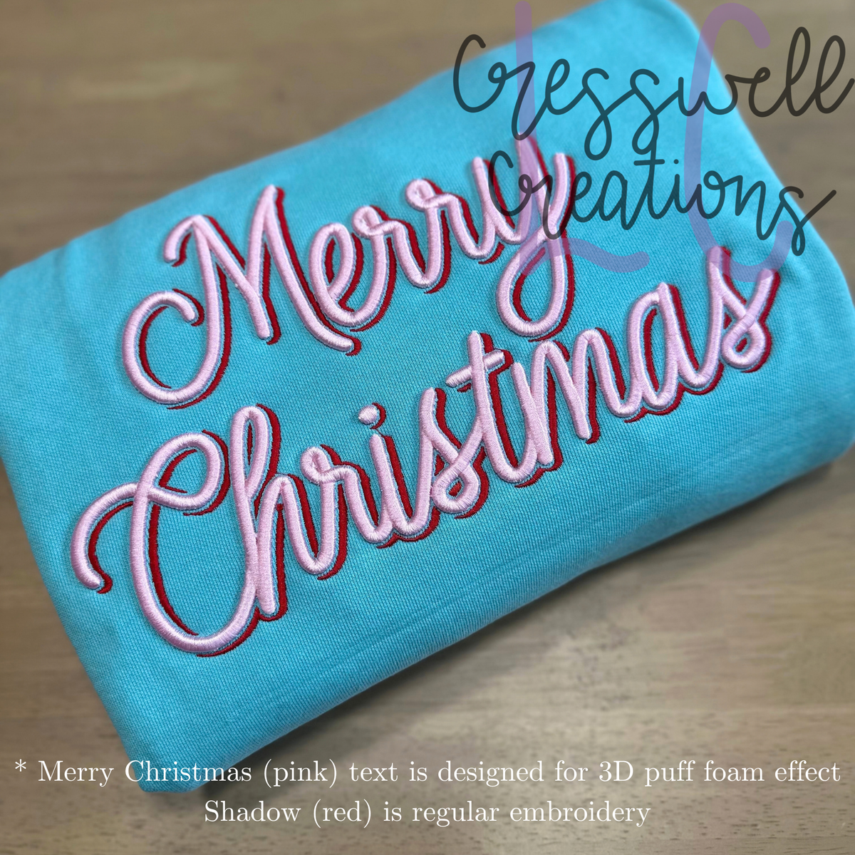 Merry Christmas  Shadow 3D Puff Machine Embroidery Design