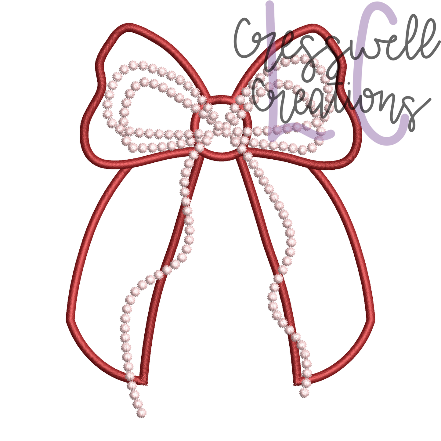 Bow Pearls Satin Applique Machine Embroidery Design