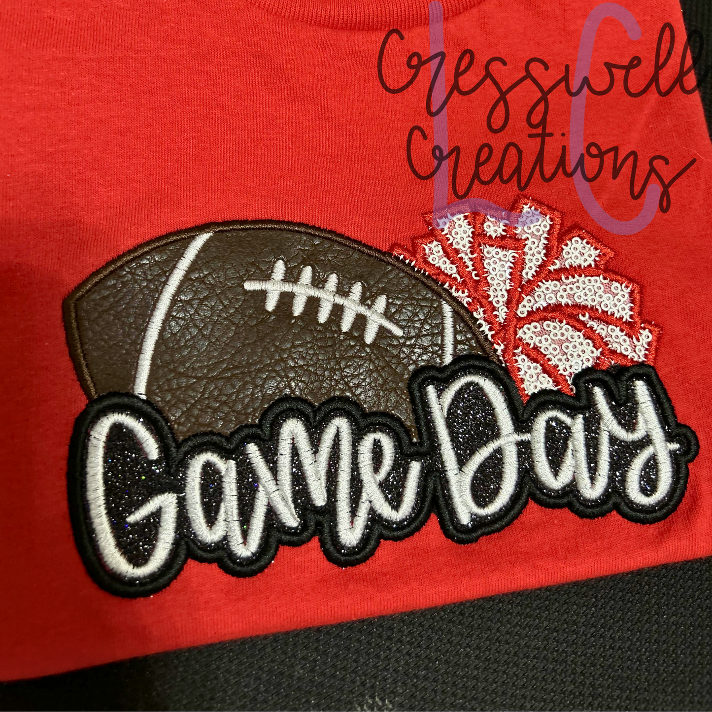 Game Day Football Pom Pom Applique Machine Embroidery Design