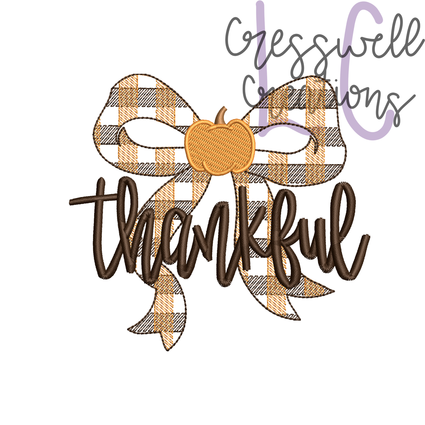 Thankful Plaid Bow Machine Embroidery Design