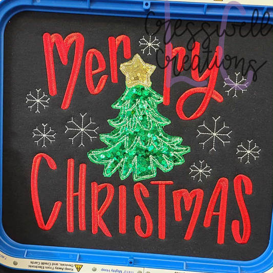 Merry Christmas Bean Stitch Applique Machine Embroidery Design