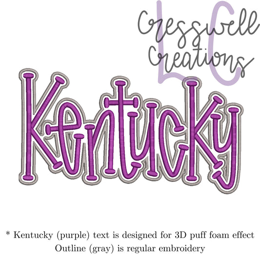 Kentucky 3D Puff  Machine Embroidery Design