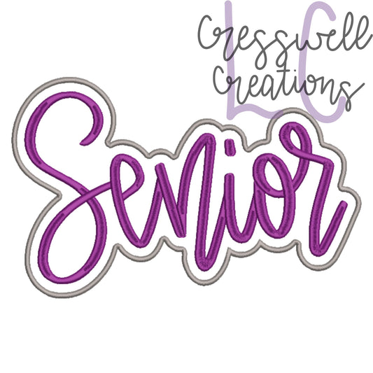 Senior Satin Lettering With Satin Stitch Applique