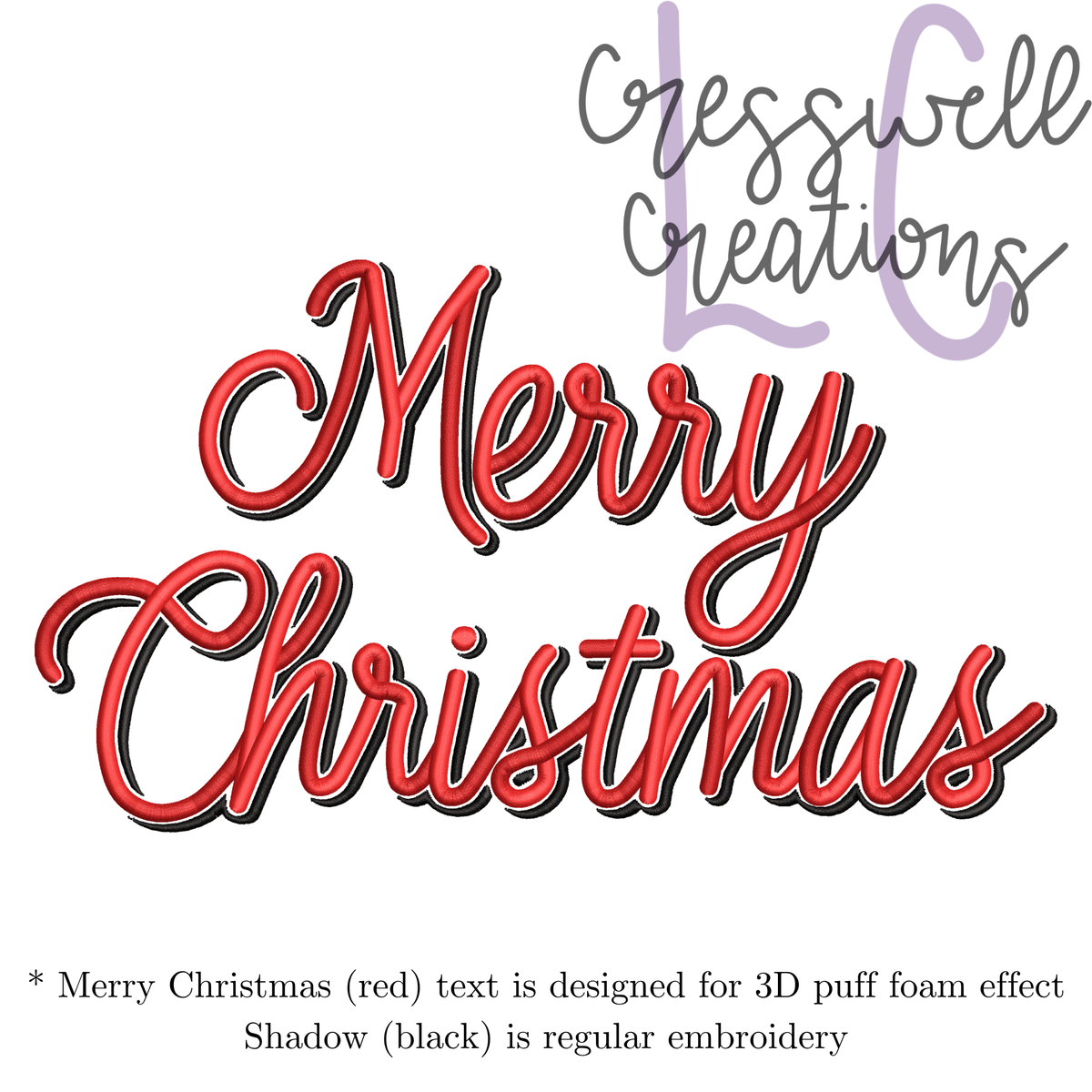 Merry Christmas  Shadow 3D Puff Machine Embroidery Design