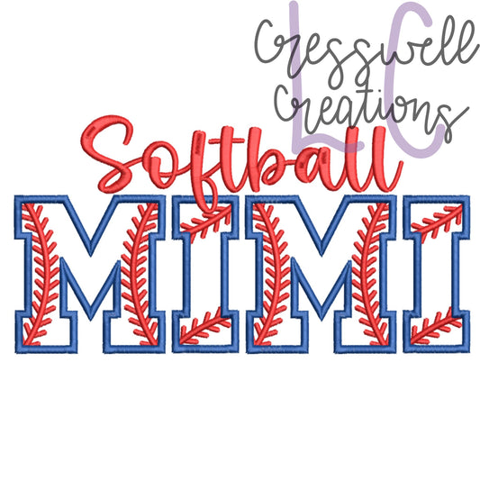 Softball Mimi Applique Machine Embroidery Design // Includes Laces Design for Sleeves