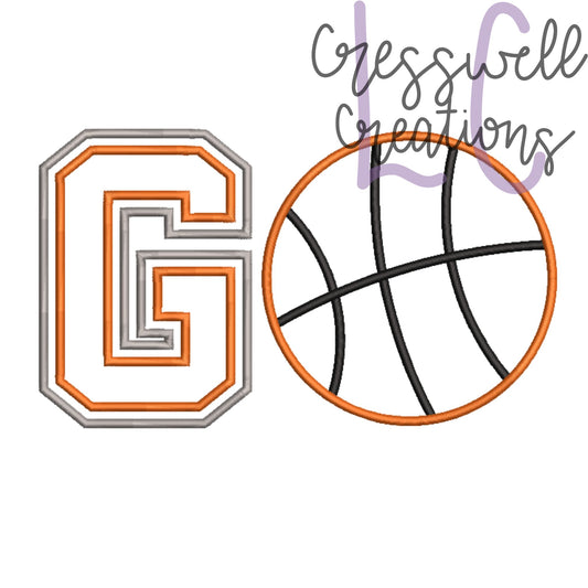 GO Basketball Applique Machine Embroidery Design