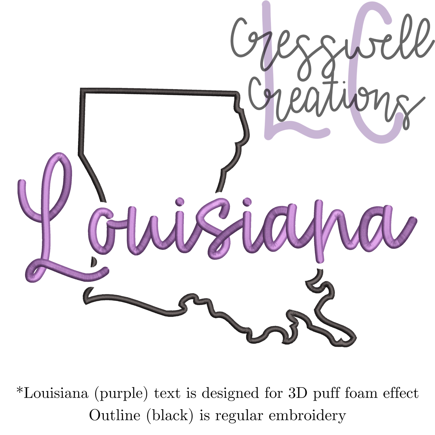 Louisiana State 3D Puff  Machine Embroidery Design