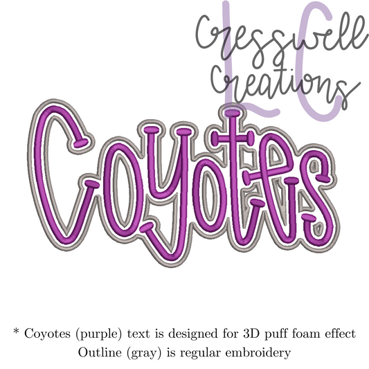 Coyotes 3D Puff  Machine Embroidery Design