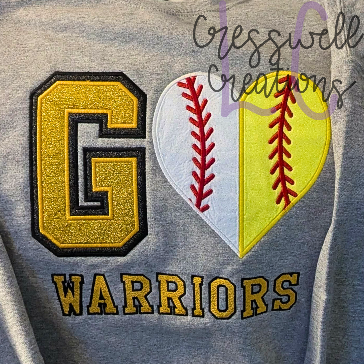 GO Baseball/Softball Heart Split Applique Machine Embroidery Design