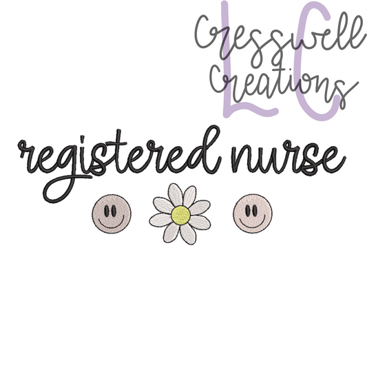 Registered Nurse Smiley Face Embroidery Design