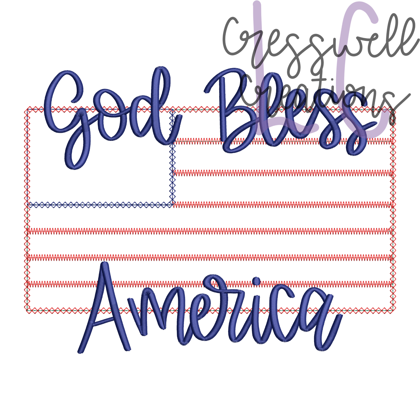 God Bless America Flag Applique Machine Embroidery Design