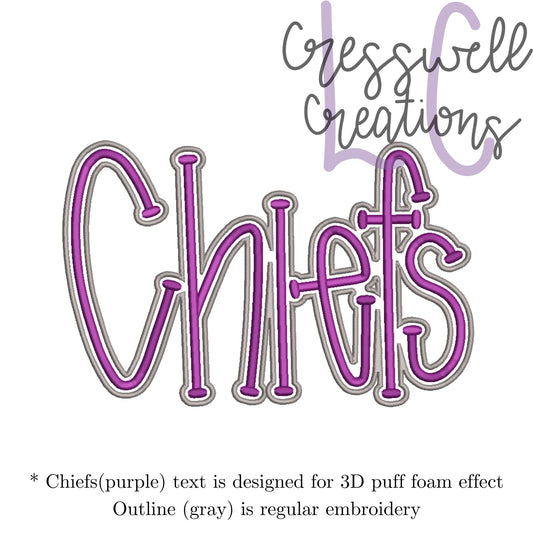 Chiefs 3D Puff  Machine Embroidery Design