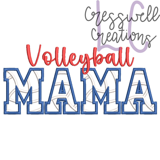 Volleyball Mama Applique Machine Embroidery Design