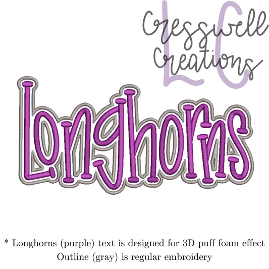 Longhorns 3D Puff  Machine Embroidery Design