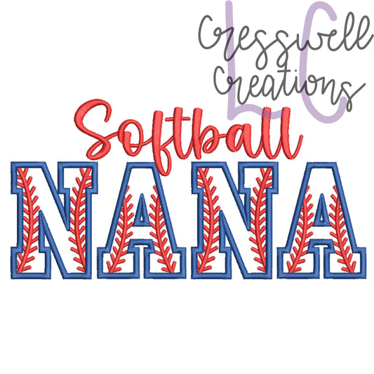 Softball Nana Applique Machine Embroidery Design // Includes Laces Design for Sleeves