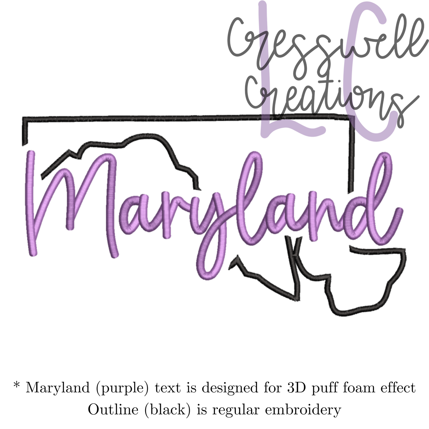 Maryland State 3D Puff  Machine Embroidery Design