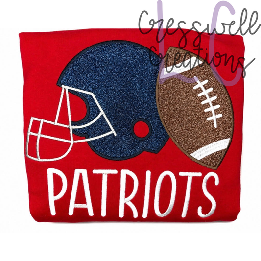 Football and Helmet Satin Stitch Applique Machine Embroidery Design