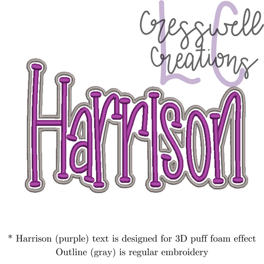 Harrison 3D Puff  Machine Embroidery Design