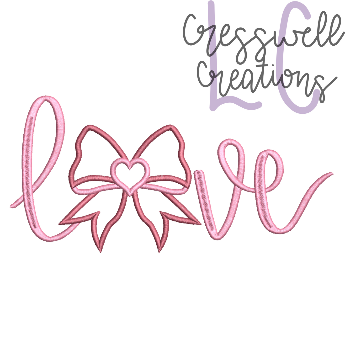 Love with Bow Satin Applique Machine Embroidery Design