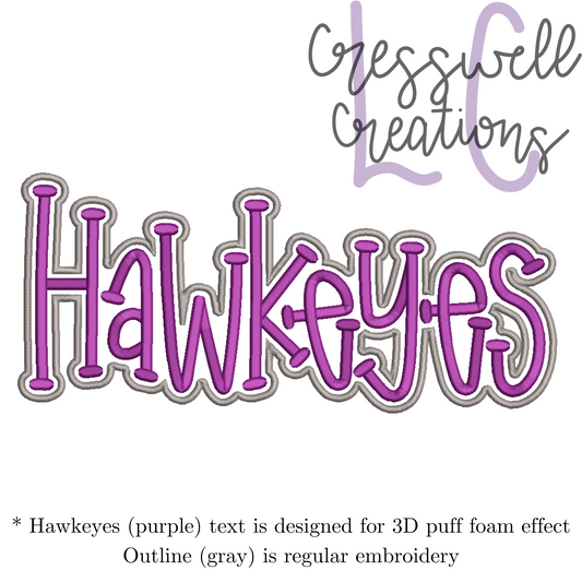 Hawkeyes 3D Puff  Machine Embroidery Design