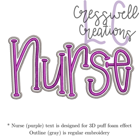 Nurse 3D Puff  Machine Embroidery Design