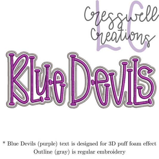 Blue Devils 3D Puff  Machine Embroidery Design